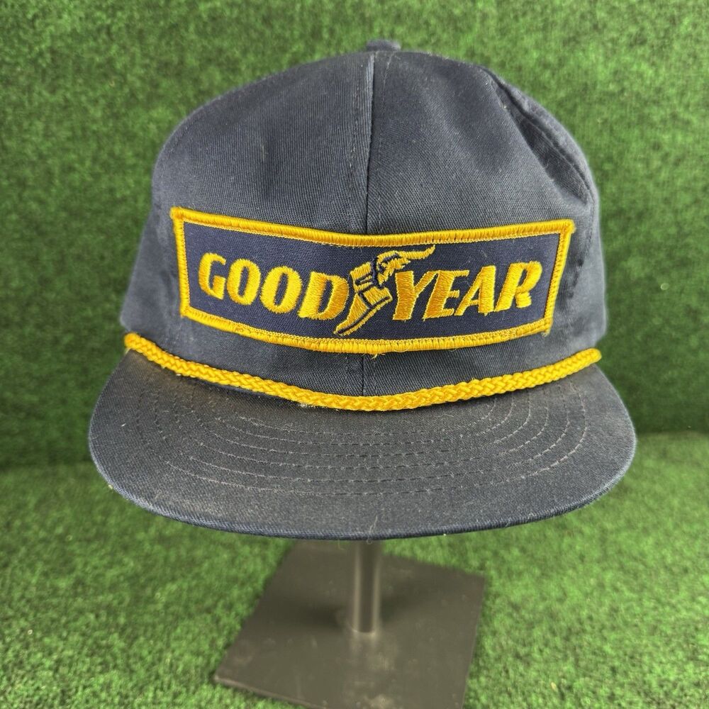 Vtg Goodyear Snapback Hat #1 in Racing Swingster Made in USA Patch Logo Rope
